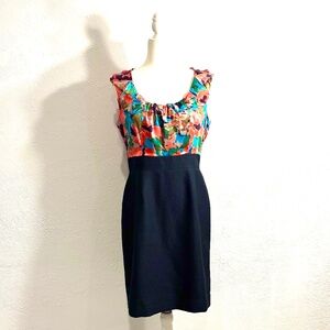 Tahari, Arther Levine Sleeveless Silk Bodice Dress, Navy Bottom, Size 8, Lined